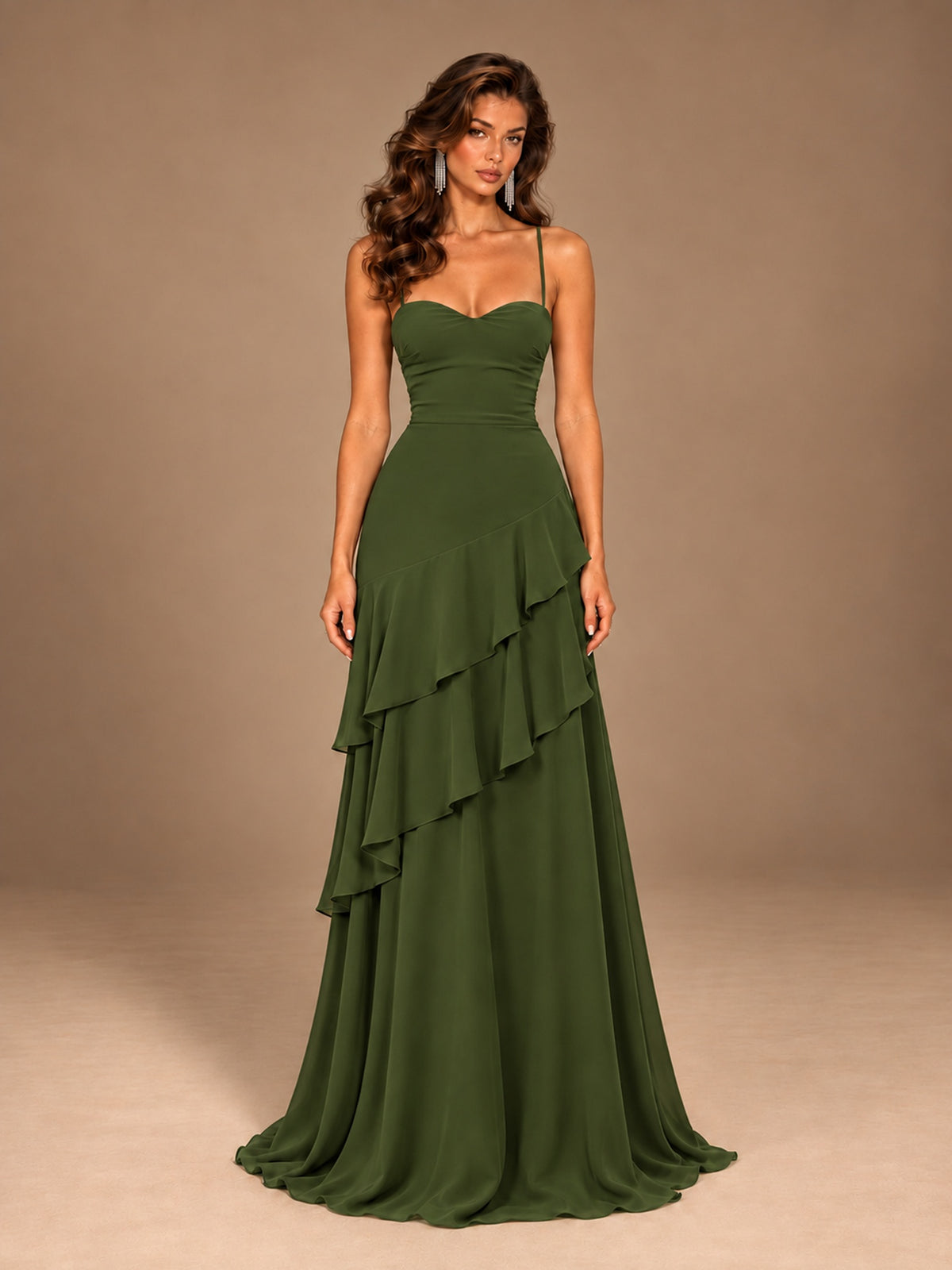 Sweetheart A-Line Ruffle Prom Dress with Spaghetti Straps