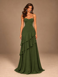 Sweetheart A-Line Ruffle Prom Dress with Spaghetti Straps
