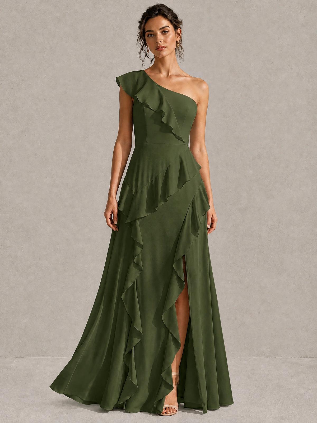 Sage Green One Shoulder Ruffle Bridesmaid Dress
