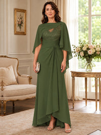 Elegant Chiffon Mother of the Bride Dress with Lace Applique and Cape Sleeves