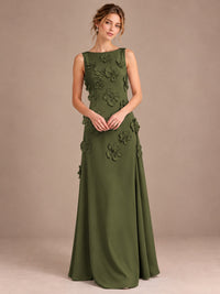 3D Floral Applique Sleeveless Formal Maxi Dress