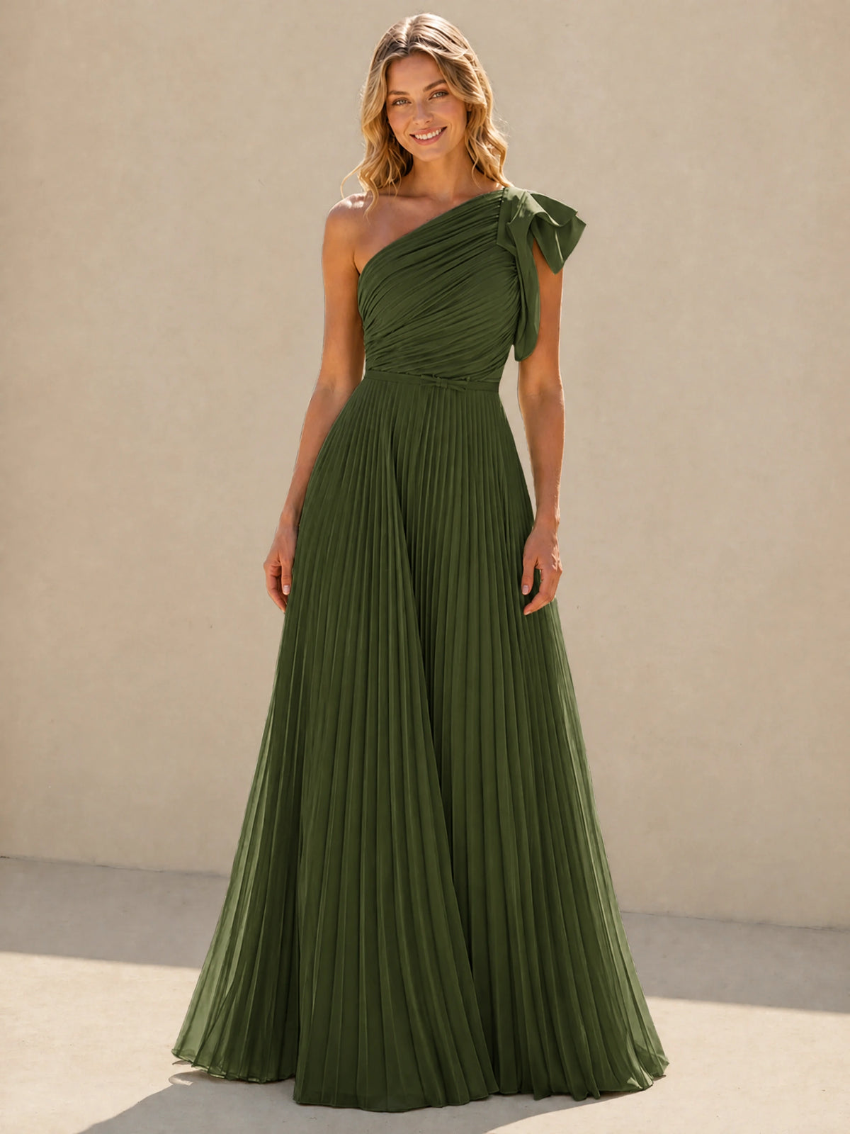 One Shoulder Pleated Chiffon A-Line Floor-Length Bridesmaid Dress