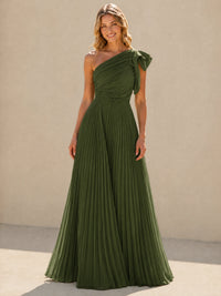 One Shoulder Pleated Chiffon A-Line Floor-Length Bridesmaid Dress