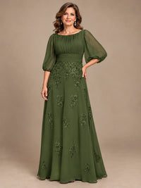 A-Line Mother of the Bride Dress with Sheer Puff Sleeves