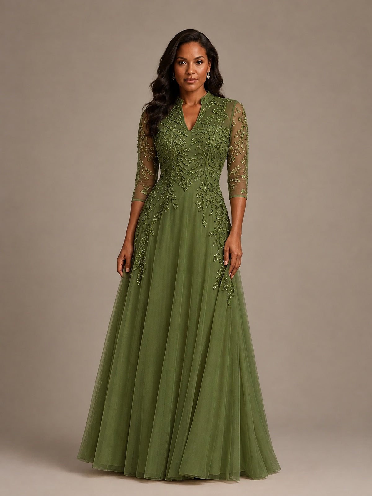 Embellished Appliques Mother of the Bride Dress with 3/4 Sleeves