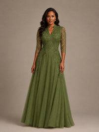 Embellished Appliques Mother of the Bride Dress with 3/4 Sleeves