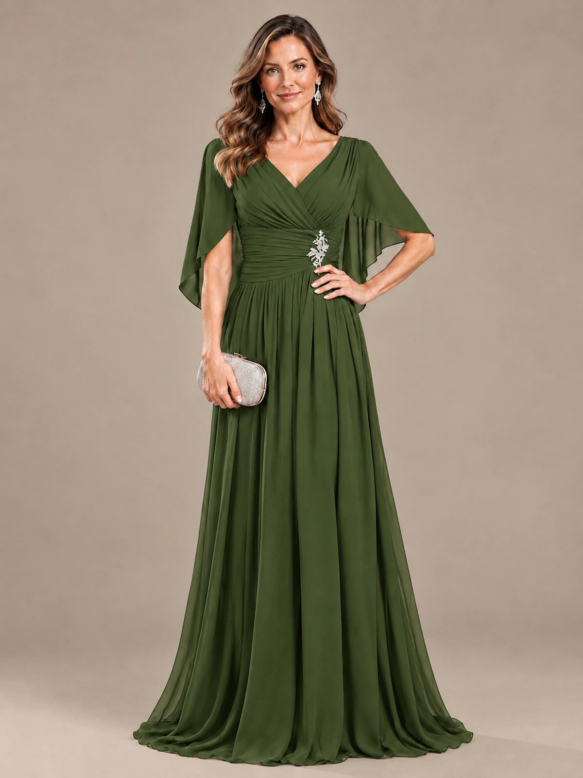 Ruched V Neck Mother of The Bride Dresses with Shawls Appliques and Cap Sleeves
