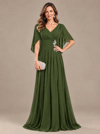 Ruched V Neck Mother of The Bride Dresses with Shawls Appliques and Cap Sleeves