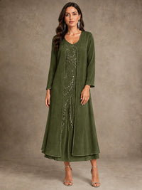Sequin Chiffon Mother of the Bride Dress with Jacket