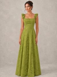 Jacquard Square Neck A-Line Maxi Dress