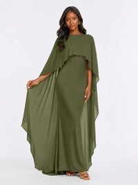 Satin Cape Prom Dresses Meramid Maxi Dress