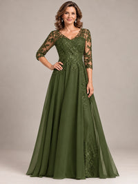 Sequin Lace A-Line Mother of the Bride Dress with 3/4 Sleeves