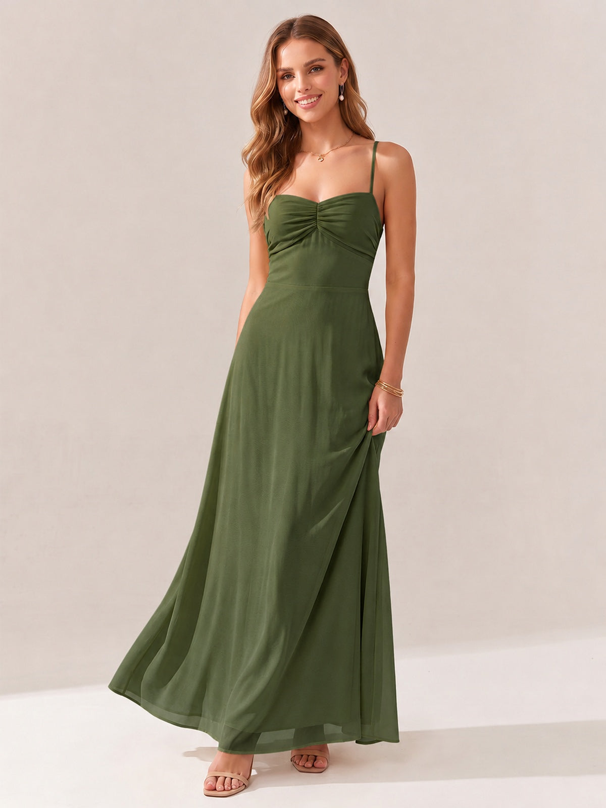 JOVELLEE Yellow Sweetheart Ruched Bust Chiffon Maxi Dress