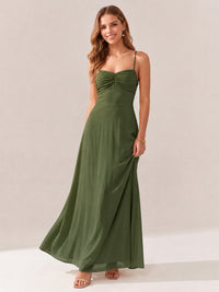 JOVELLEE Yellow Sweetheart Ruched Bust Chiffon Maxi Dress