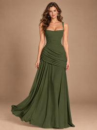 Butter Yellow Square Neck Ruched A-Line Prom Dress