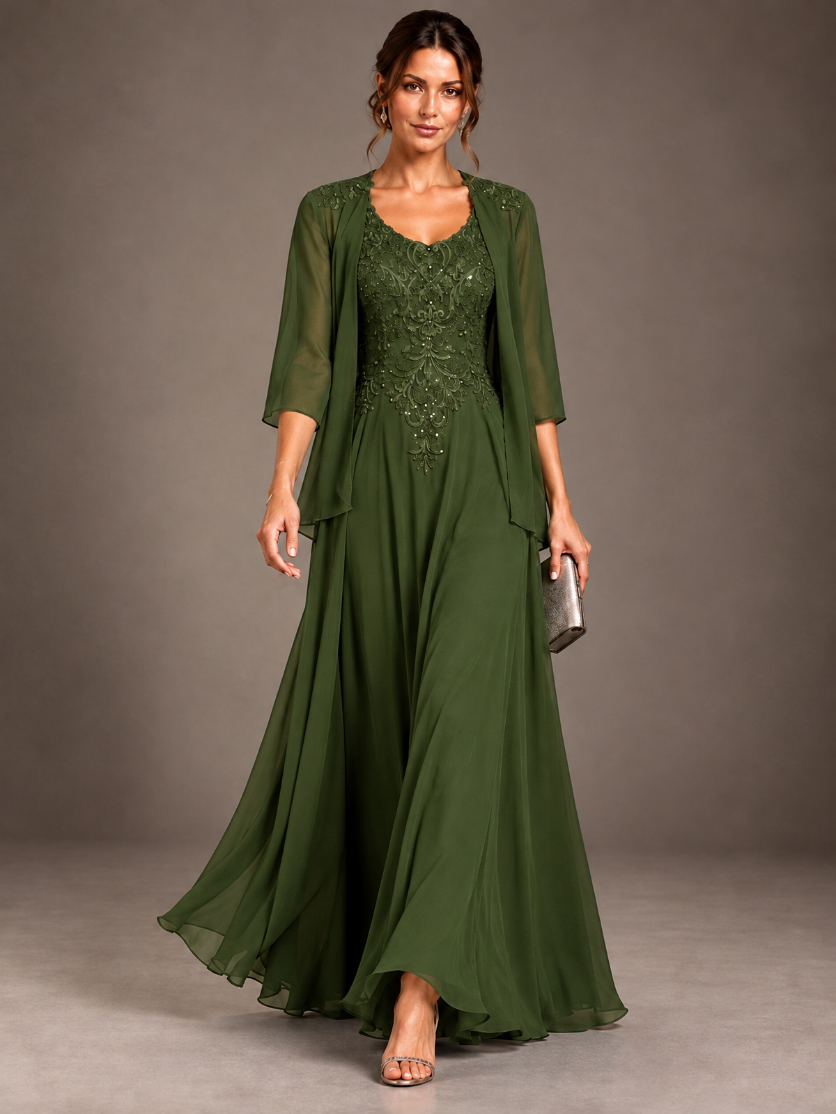 A-line 2 Pieces Chiffon Appliques Mother of The Bride Dresses with Jackets