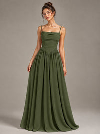 Spaghetti Strap Ruched Chiffon Maxi Dress with Backless