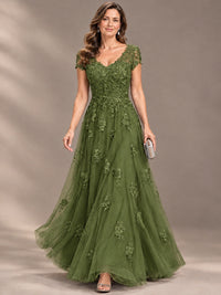 Lace Appliques A-line Mother of The Bride Dresses with Short Sleeves
