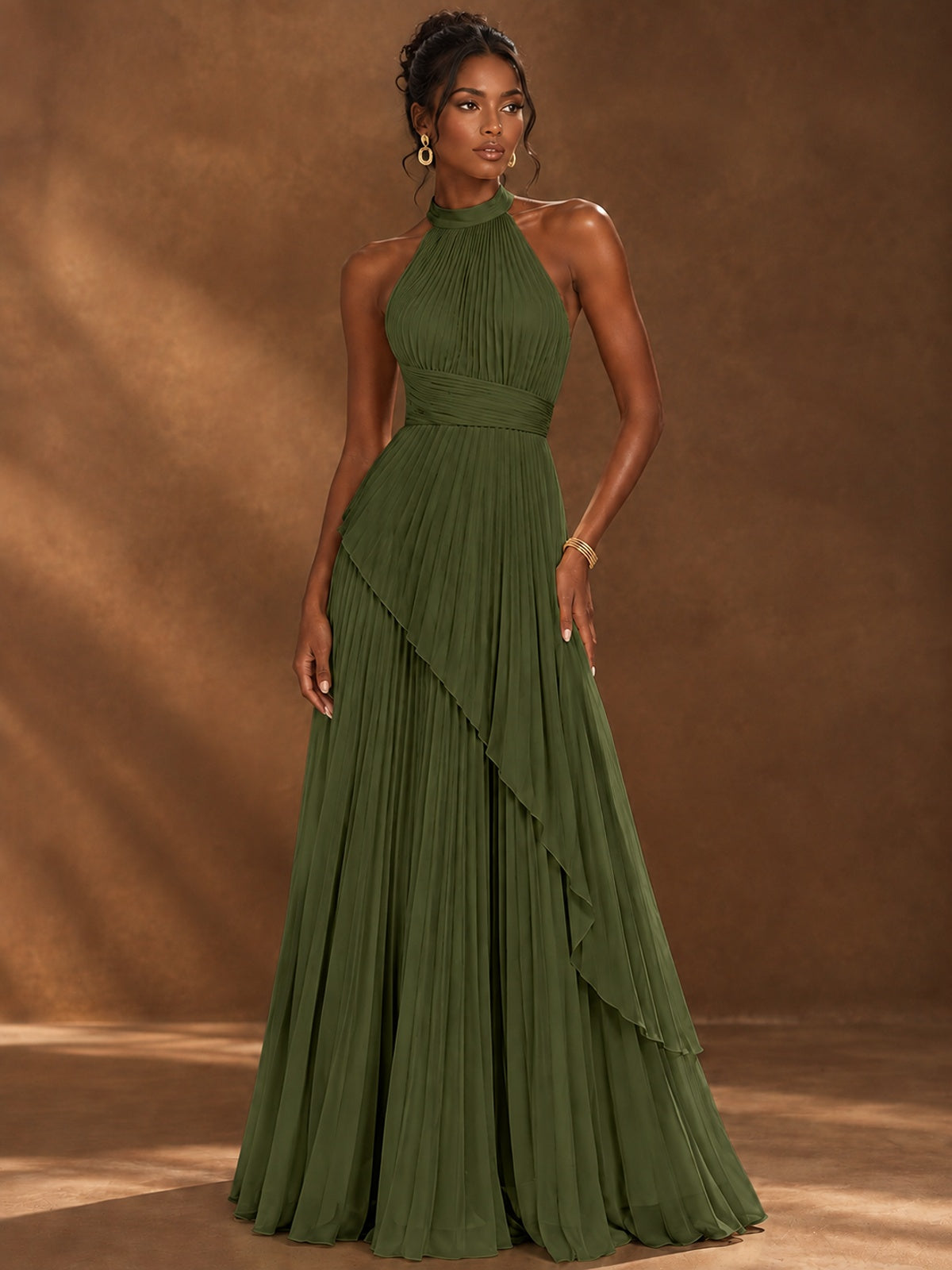 Wrap Pleated Prom Dress Halter A-line Chiffon Formal Wedding Dress