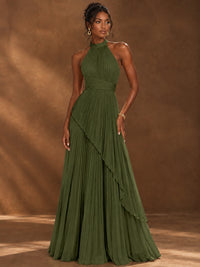 Wrap Pleated Prom Dress Halter A-line Chiffon Formal Wedding Dress