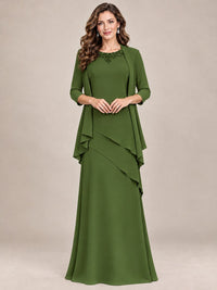 Dusty Blue Two-Piece Chiffon Mother of the Bride Dress with Jacket