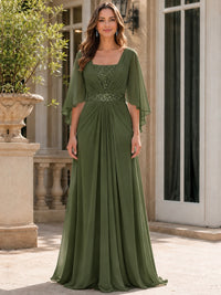 Elegant V-Neck Sequined Chiffon Mother of the Bride Dress with Flutter Sleeves