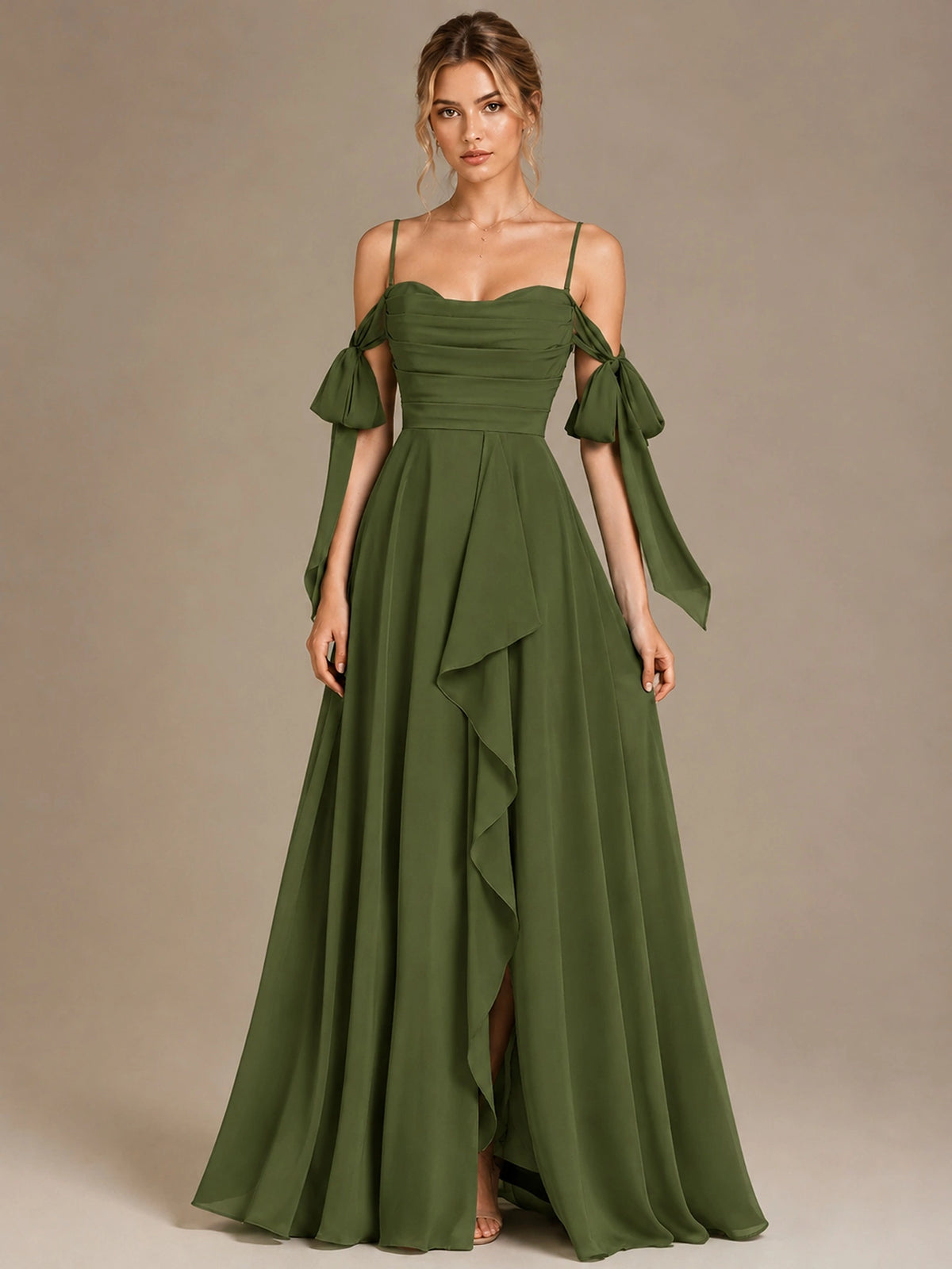 A-Line Ruffles Chiffon Bridesmaid Dress with Slit