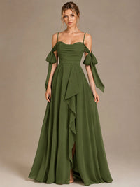 A-Line Ruffles Chiffon Bridesmaid Dress with Slit