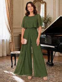Chiffon Mother of the Bride Jumpsuit with Layered Cape Sleeves