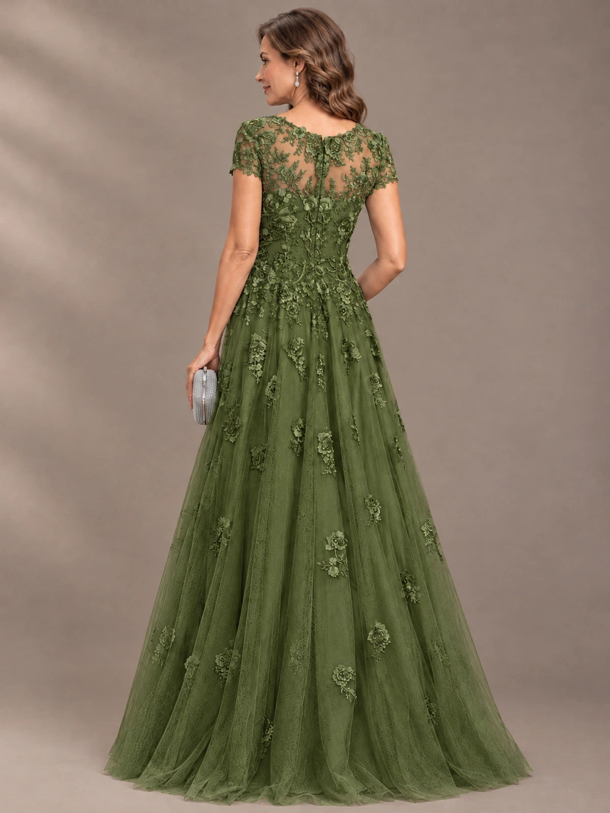 Lace Appliques A-line Mother of The Bride Dresses with Short Sleeves