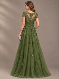 Lace Appliques A-line Mother of The Bride Dresses with Short Sleeves