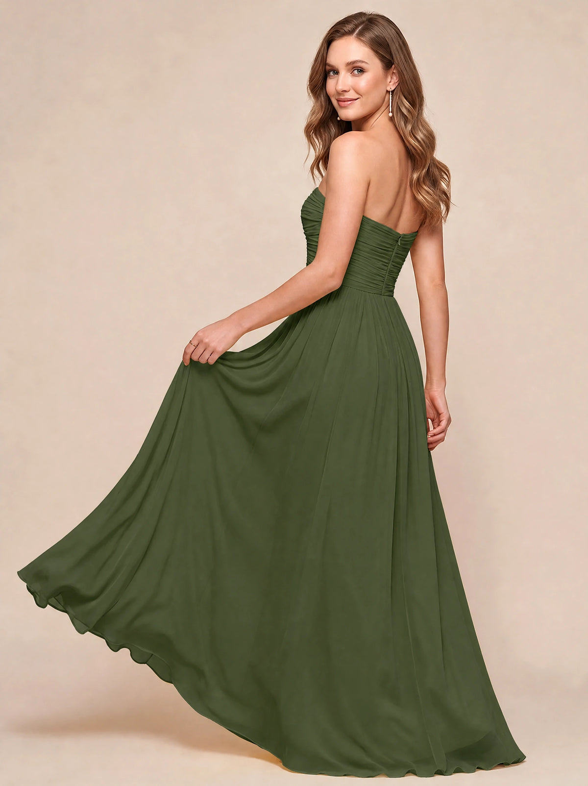 Strapless Pleated Chiffon A-Line Bridesmaid Dress
