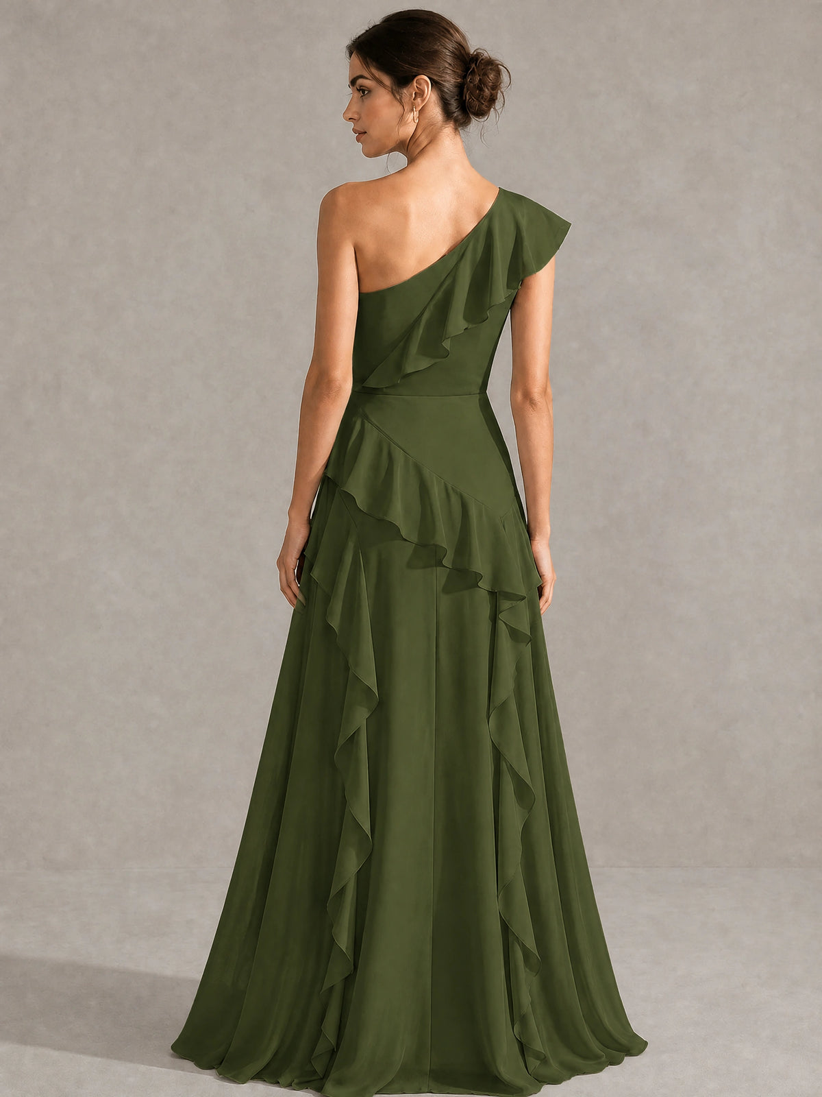 Sage Green One Shoulder Ruffle Bridesmaid Dress
