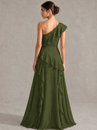 Sage Green One Shoulder Ruffle Bridesmaid Dress