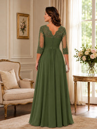 Chiffon Lace Applique Mother of the Bride Dress with 3/4 Sleeves