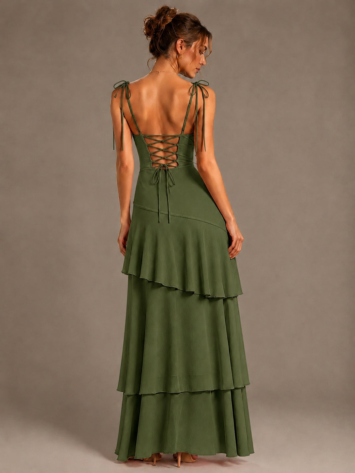 Spaghetti Strap Tiered Ruffles Chiffon Prom Dress