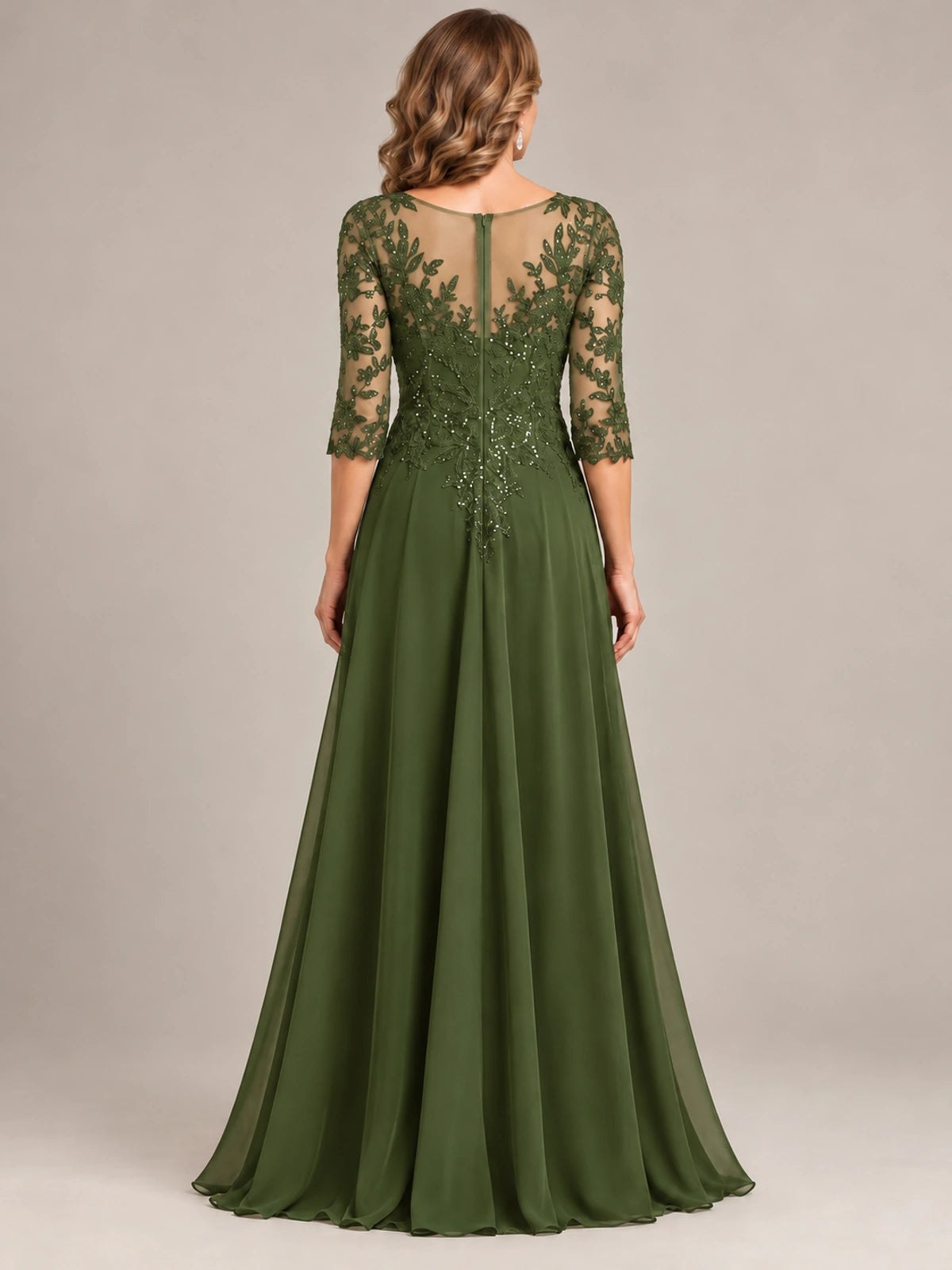 Sequin Lace A-Line Mother of the Bride Dress with 3/4 Sleeves