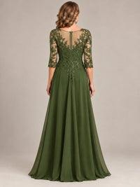 Sequin Lace A-Line Mother of the Bride Dress with 3/4 Sleeves