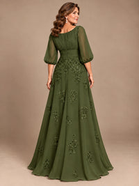 A-Line Mother of the Bride Dress with Sheer Puff Sleeves