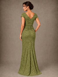 V-Neck Floral Jacquard Mother of the Bride Dress with Slit