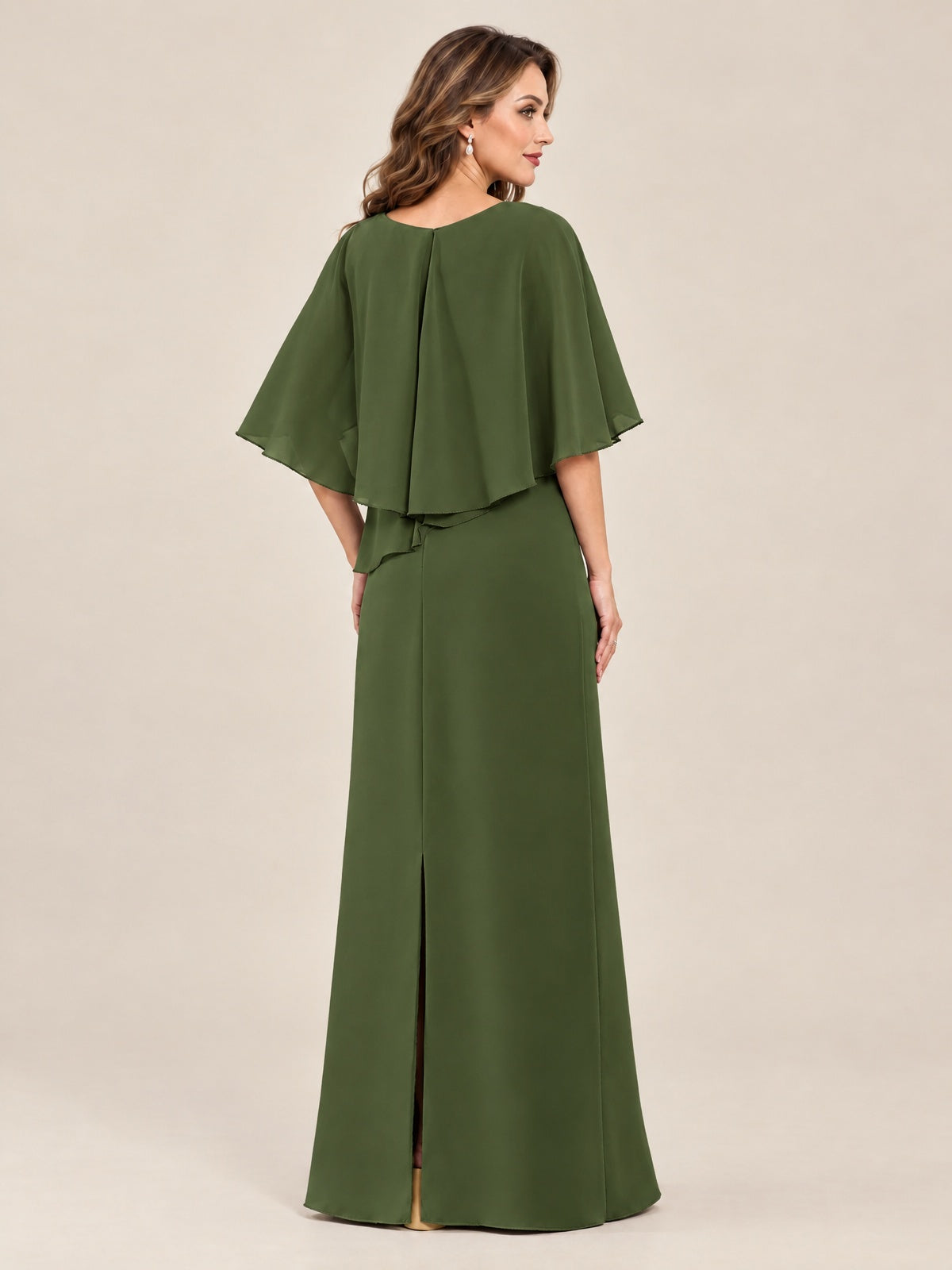 Cape Sleeve Mother of the Bride Dress with Asymmetrical Overlay