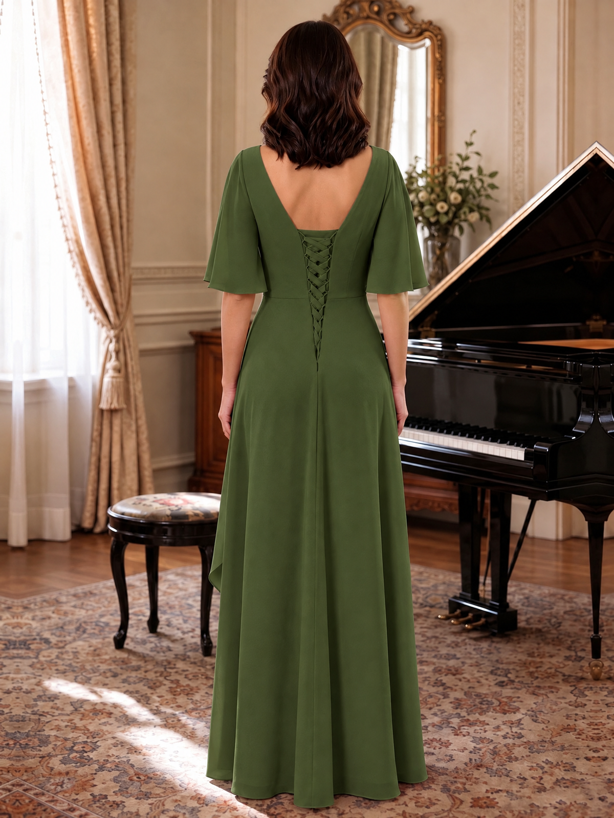 V-Neck Chiffon Lace Mother of the Bride Dresses