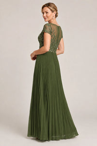 Embroidered Lace Pleated Mother of the Bride Dress