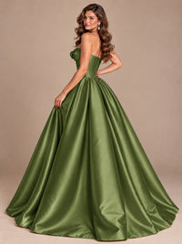 Pink Strapless Corset Satin Prom Derss & Ball Gown with 3D Floral
