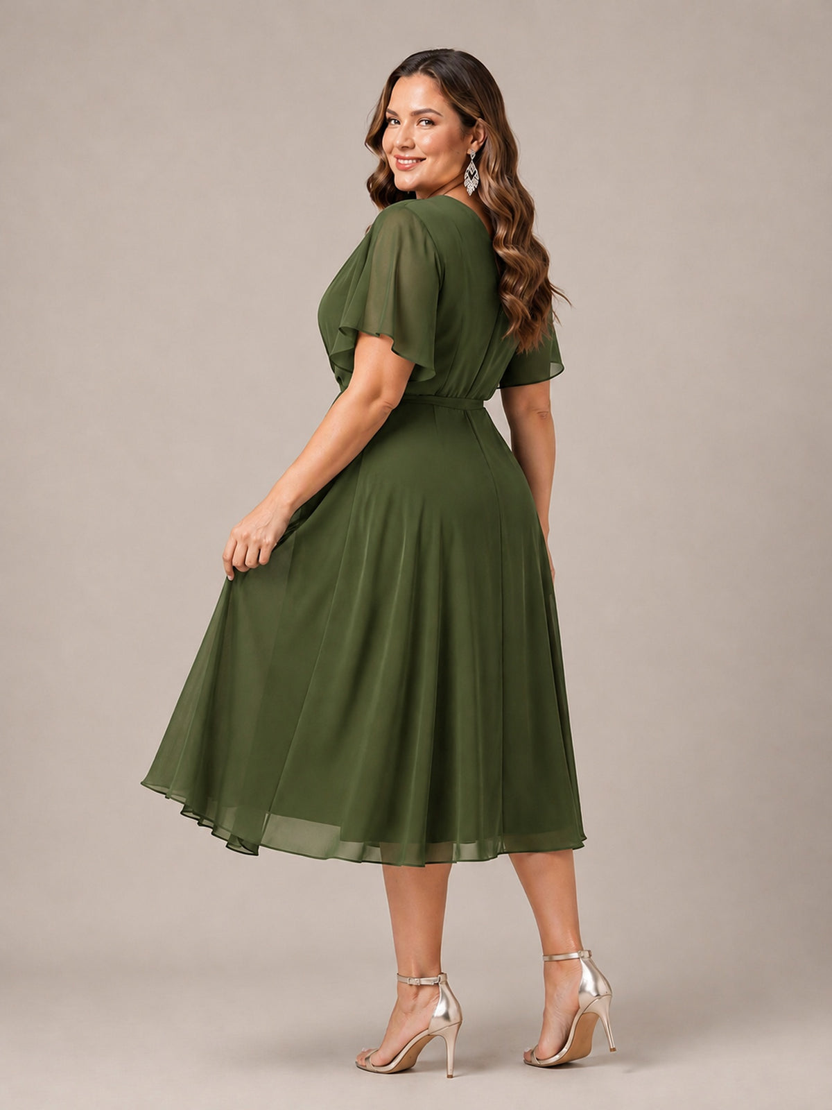 Navy Blue A-Line V-Neck Tea-Length Mother of the Bride Dress
