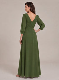 V-Neck Pleated Chiffon Mother of the Bride Dress with Flutter Sleeves