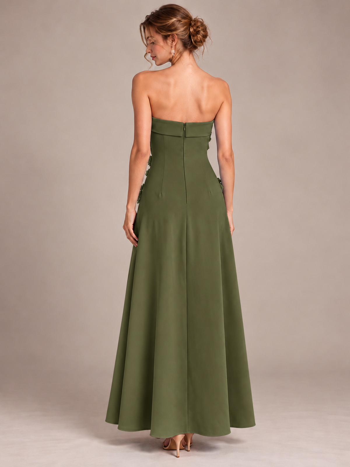 Yellow Strapless 3D Floral Appliques Maxi Dress