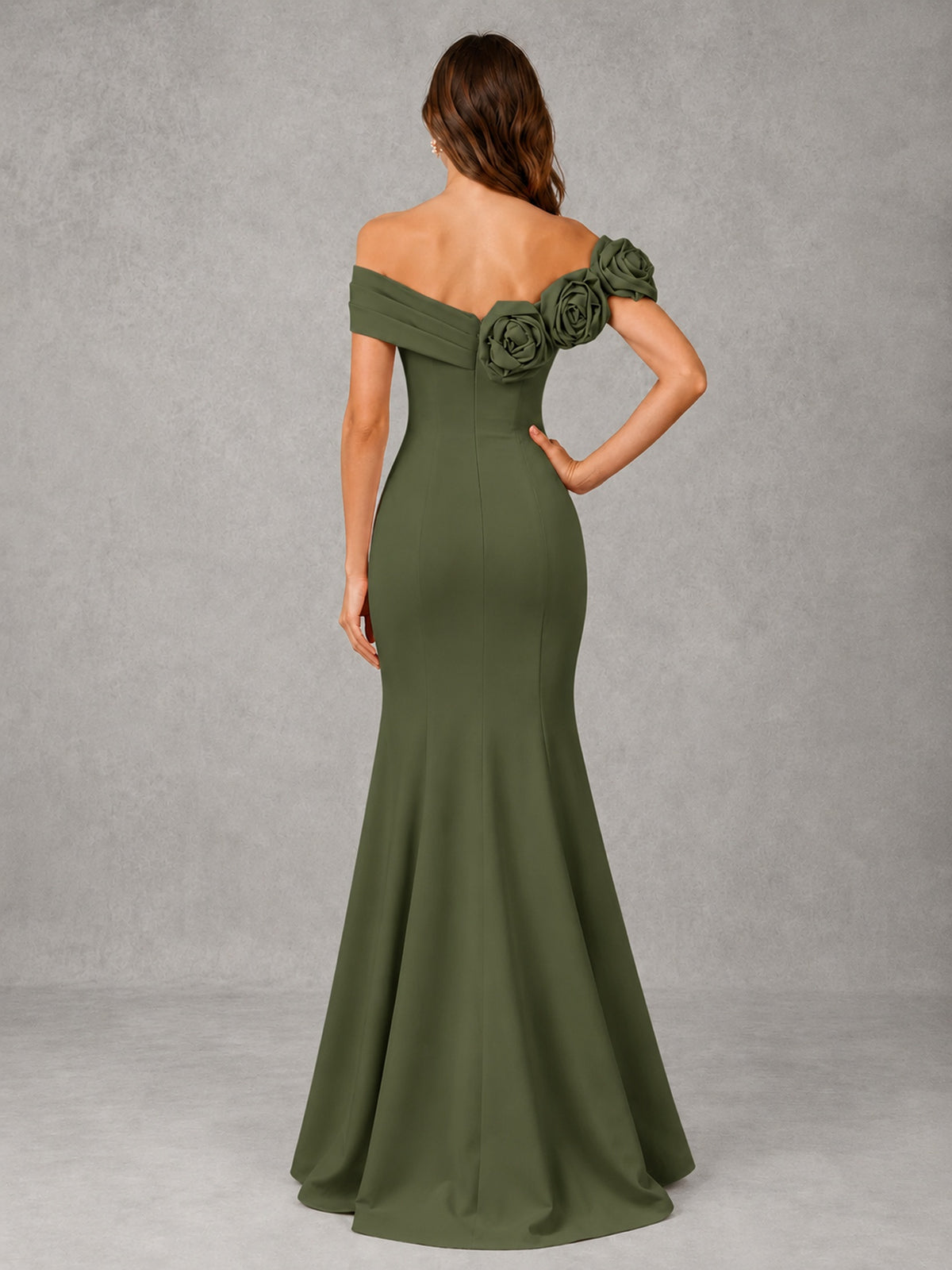 Blush Pink Off Shoulder Mermaid Bridesmaid Dress with Floral Rosette