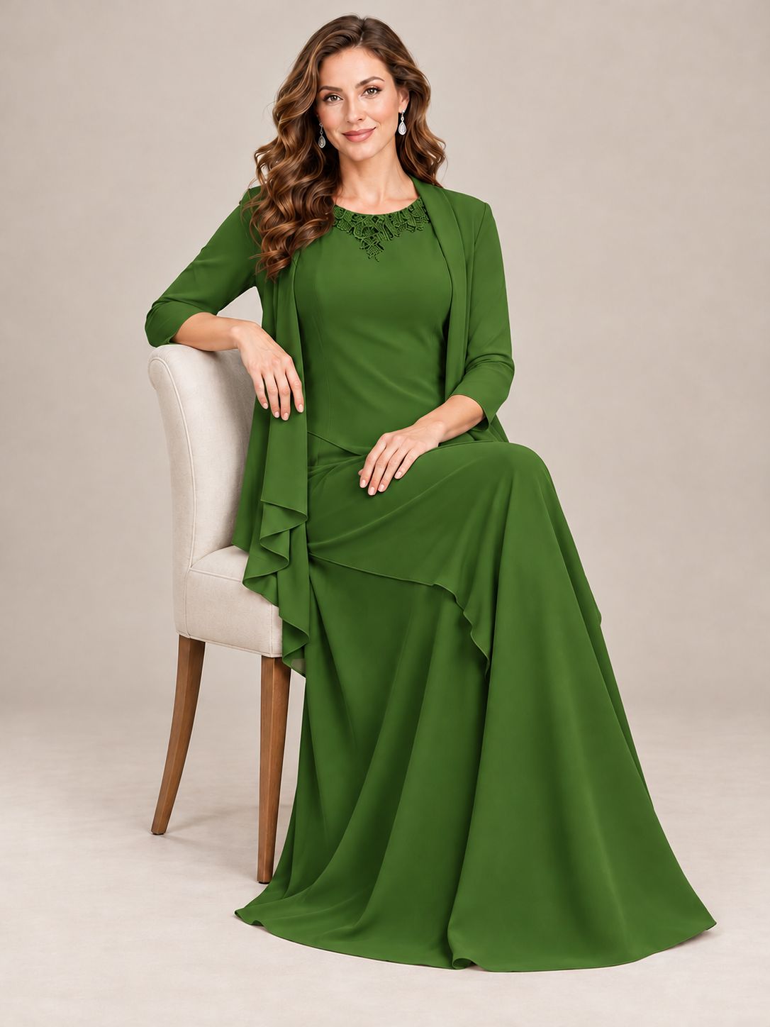 Dusty Blue Two-Piece Chiffon Mother of the Bride Dress with Jacket