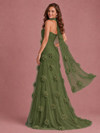 Blush Pink Strapless Sweetheart 3D Floral Tulle Mermaid Prom Dress